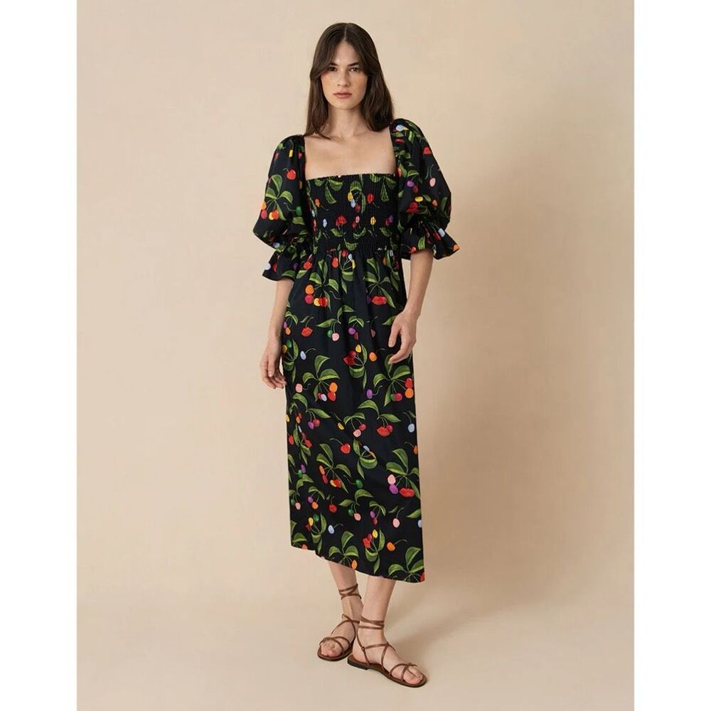 BORGO DE NOR VIONA COTTON MIDI DRESS - CHERRY BLACK